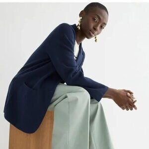 J. Crew Cecile relaxed sweater blazer blue cotton-blend knit jacket classic M